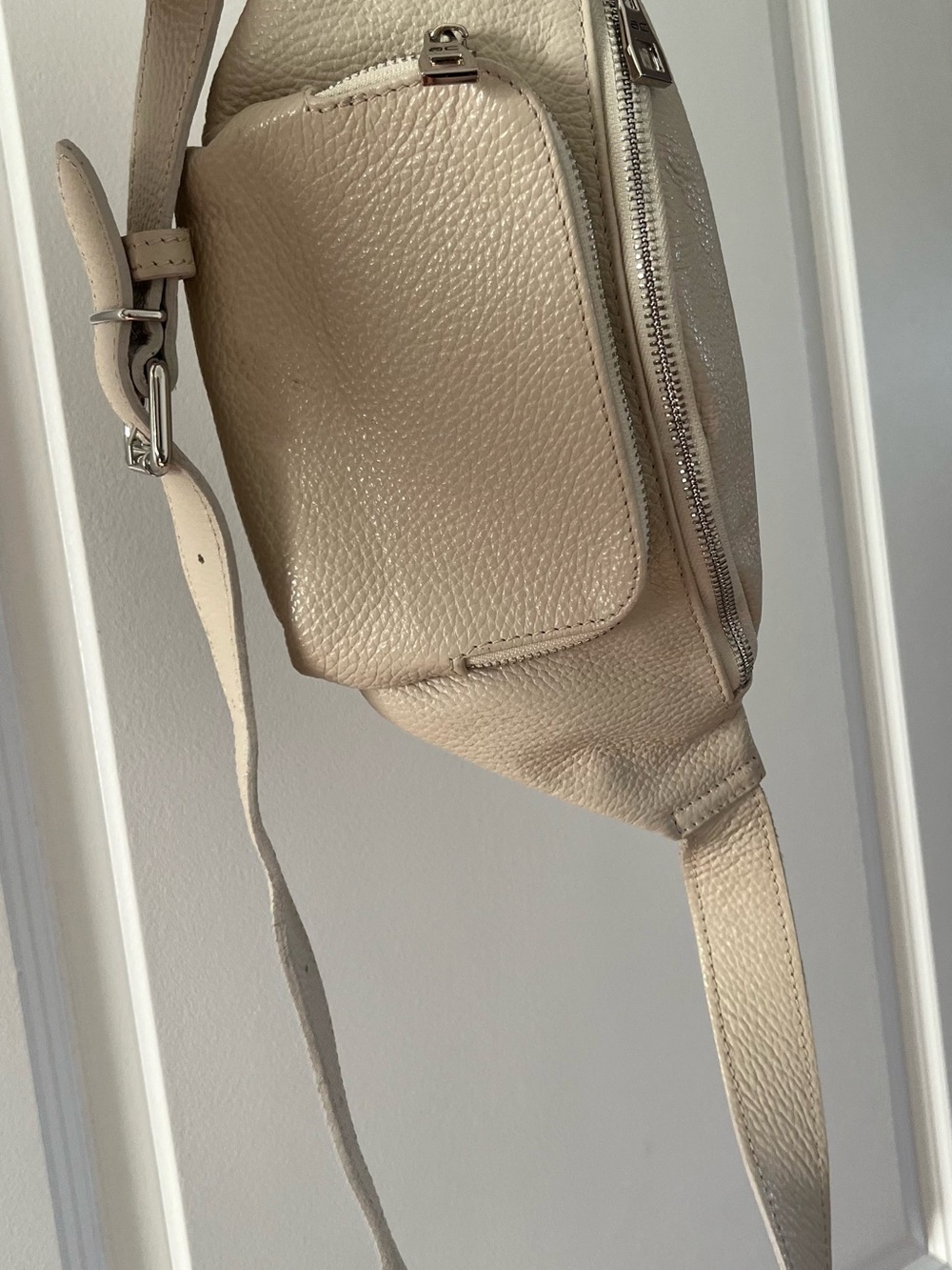 Cream Leather Crossbody Belt Bag - Minimalist Everyday Style